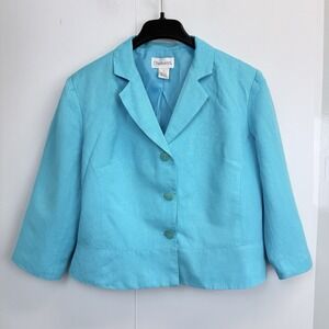 Chadwicks Linen Blend Blazer Suit Jacket Women's Size 14 Blue 3/4‎ Sleeve Lined